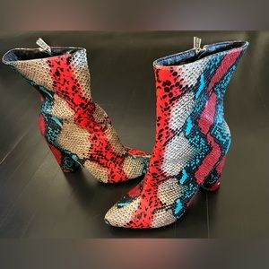 Snake skin design colorful knee high boots